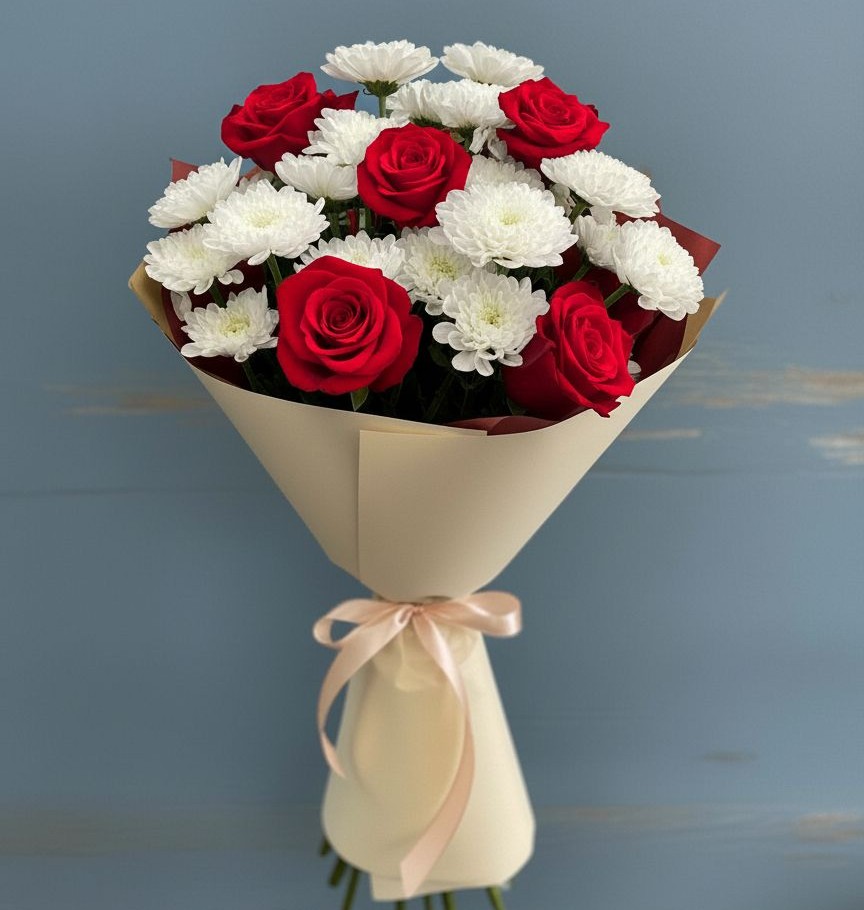 Букет цветов из: Розы и Хризантемы в Абраме-Тюбе