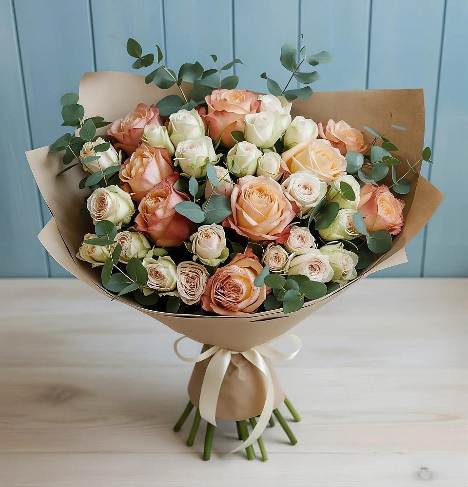 Букет цветов из: Альстромерии и Розы в Абраме-Тюбе