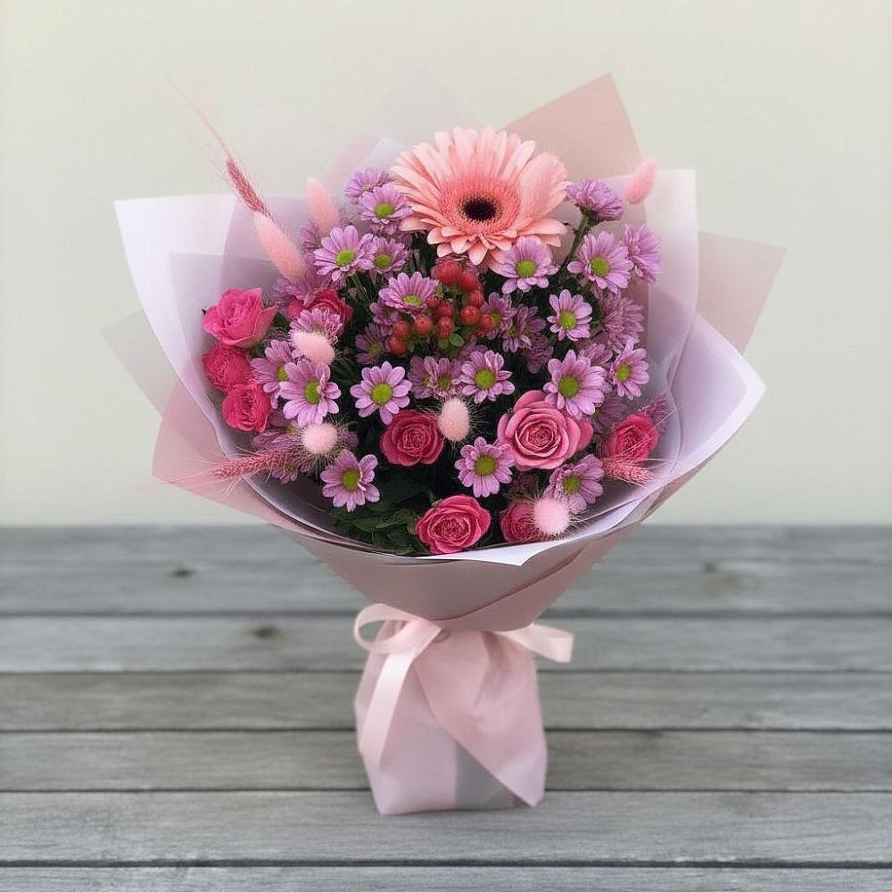 Букет цветов из: Розы, Герберы и Хризантемы в Абраме-Тюбе