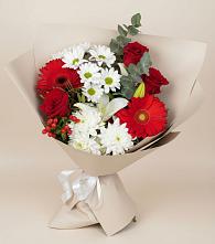 Букет цветов из:  Розы, Хризантемы, Герберы и Лилии в Абраме-Тюбе