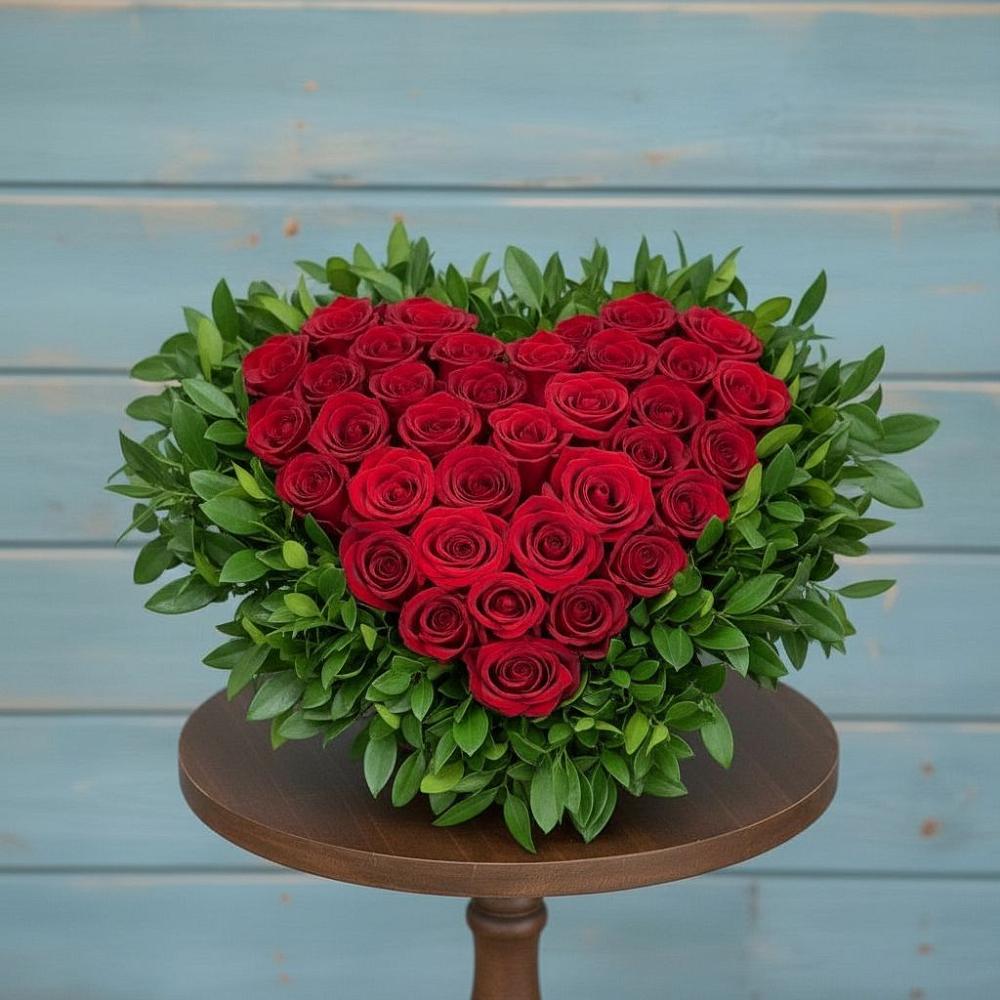 Цветочная композиция из Розы в виде сердца в Абраме-Тюбе