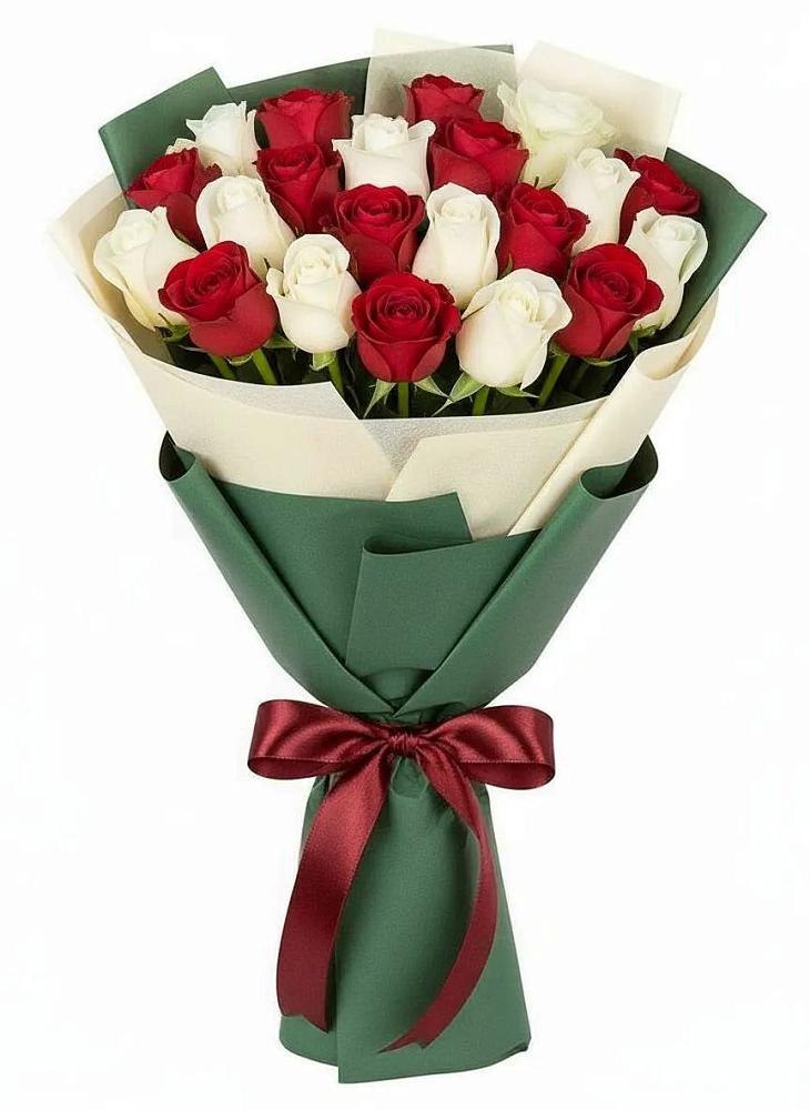 Букет Микс из красных и белых роз в Абраме-Тюбе
