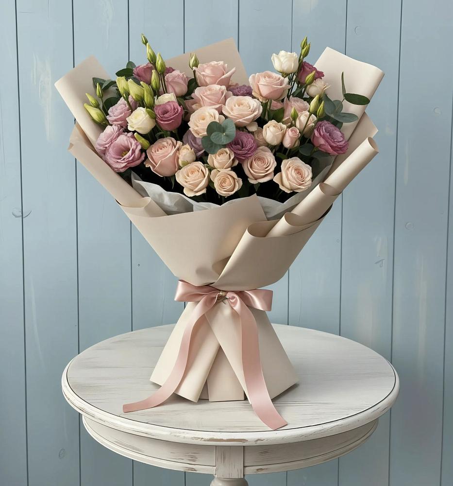 Букет цветов из: Розы и Лизиантусы в Абраме-Тюбе