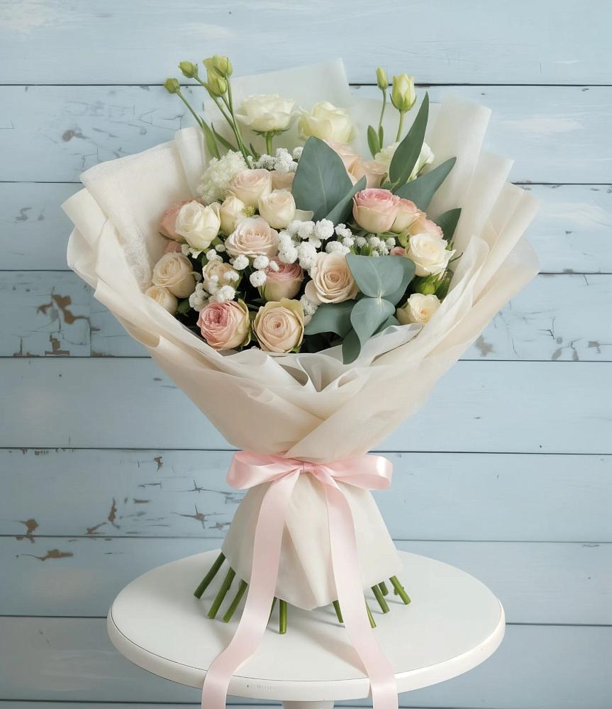 Букет цветов из: Розы и Лизиантусы в Абраме-Тюбе