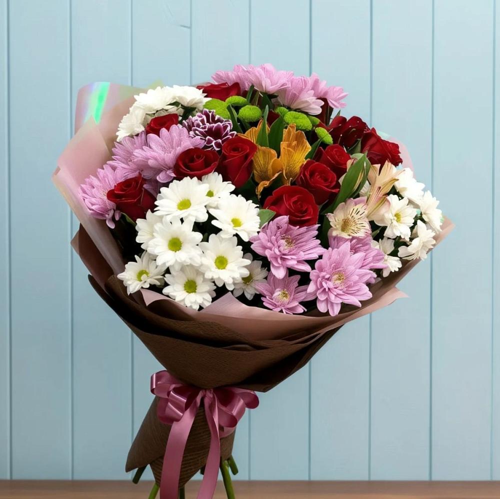 Букет цветов из: Розы, Хризантемы и Альстромерии в Абраме-Тюбе