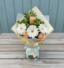 Букет цветов из:  Герберы, Розы и Хризантемы в Абраме-Тюбе